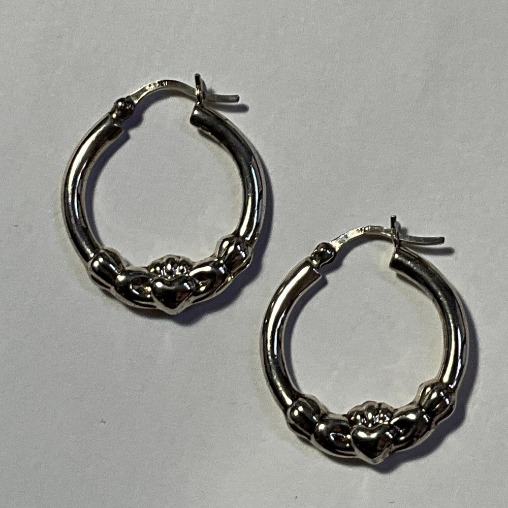 Sterling Silver Claddagh Hoop Earrings